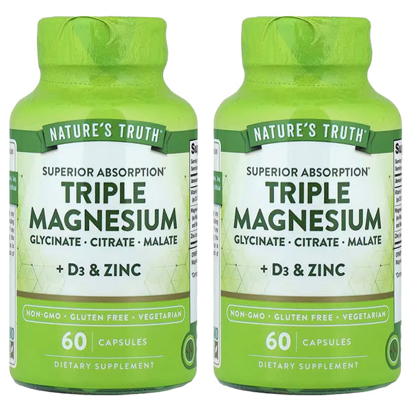 2 Pack - Nature's Truth, Triple Magnesium + D3 & Zinc, 60 Capsules Each Nature's Truth